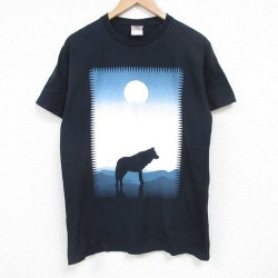 M★古着 フルーツオブザルーム 半袖 ビンテージ Tシャツ メンズ 90年代 90s オオカミ コットン クルーネック USA製 黒 ブラック 25jul03 中古