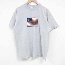 L★古着 半袖 ビンテージ Tシャツ メンズ 00年代 00s 星条旗 クルーネック グレー 霜降り 25jul03 中古
