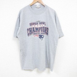 XL★古着 半袖 ビンテージ Tシャツ メンズ 00年代 00s NFL ニューイングランドペイトリオッツ 大きいサイズ クルーネック グレー 霜降り アメフト スーパーボウル 25jul03 中古