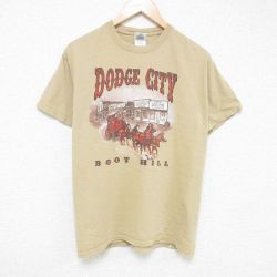 L★古着 半袖 ビンテージ Tシャツ メンズ 00年代 00s 馬車 コットン クルーネック ベージュ カーキ 25jul07 中古