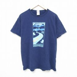 【50%OFF】L★古着 フルーツオブザルーム 半袖 ビンテージ Tシャツ メンズ 00年代 00s マラソン コットン クルーネック 紺 ネイビー 25jul08 中古