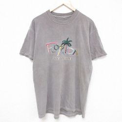 L★古着 半袖 ビンテージ Tシャツ メンズ 00年代 00s フロリダ 刺繍 クルーネック グレー 25jul08 中古