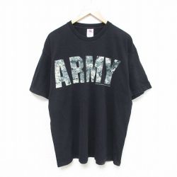 XL★古着 半袖 ビンテージ Tシャツ メンズ 00年代 00s ミリタリー アーミー ARMY コットン クルーネック USA製 黒 ブラック 25jul08 中古