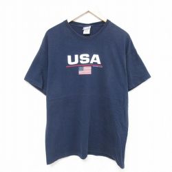 【20%OFF】XL★古着 半袖 ビンテージ Tシャツ メンズ 00年代 00s USA ロゴ コットン クルーネック 紺 ネイビー 25jul08 中古