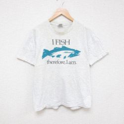 L★古着 リー Lee 半袖 ビンテージ Tシャツ メンズ 90年代 90s 魚 コットン クルーネック USA製 薄グレー 霜降り 25jul08 中古