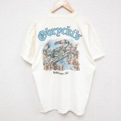 XL★古着 フルーツオブザルーム半袖 ビンテージ Tシャツ メンズ 90年代 90s カニ 胸ポケット付き 大きいサイズ コットン クルーネック USA製 白 ホワイト 25jul08 中古 半袖