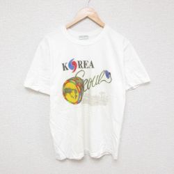 M★古着 半袖 ビンテージ Tシャツ メンズ 90年代 90s 韓国 コットン クルーネック 白 ホワイト 25jul08 中古