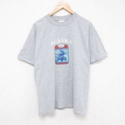 L★古着 半袖 ビンテージ Tシャツ メンズ 00年代 00sアラスカ クルーネック グレー 霜降り 25jul08 中古