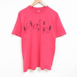 XL★古着 ヘインズ Hanes 半袖 ビンテージ Tシャツ メンズ 90年代 90s 民族 コットン クルーネック USA製 赤 レッド 25jul08 中古