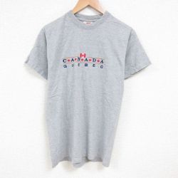 M★古着 半袖 ビンテージ Tシャツ メンズ 90年代 90s カナダ 刺繍 コットン クルーネック グレー 霜降り 25jul08 中古