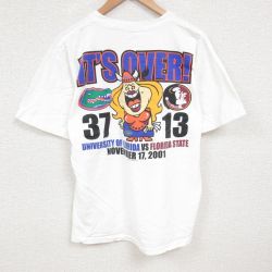 【50%OFF】XL★古着 半袖 ビンテージ Tシャツ メンズ 00年代 00s フロリダゲーターズ セミノールズ コットン クルーネック USA製 白 ホワイト 25jul08 中古