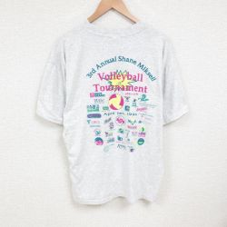 XL★古着 ヘインズ Hanes 半袖 ビンテージ Tシャツ メンズ 90年代 90s バレーボール 企業広告 大きいサイズ クルーネック USA製 グレー 霜降り 25jul08 中古