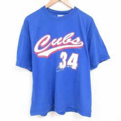 XL★古着 半袖 ビンテージ Tシャツ メンズ 00年代 00s MLB シカゴカブス ケリーウッド 34 大きいサイズ コットン クルーネック 青 ブルー メジャーリーグ ベースボール 野球 25jul09 中古