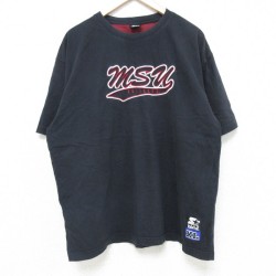 XL★古着 スターター STARTER 半袖 ビンテージ Tシャツ メンズ 00年代 00s msu 刺繍 大きいサイズ コットン クルーネック 黒 ブラック 25jul10 中古