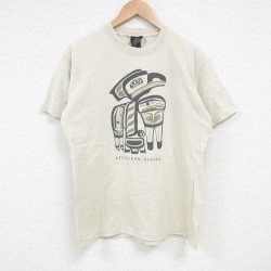M★古着 半袖 ビンテージ Tシャツ メンズ 00年代 00s アラスカ クルーネック カナダ製 ベージュ カーキ 25jul10 中古
