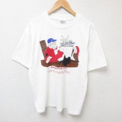 L★古着 ヘインズ Hanes 半袖 ビンテージ Tシャツ メンズ 90年代 90s サンタクロース クルーネック 白 ホワイト 25jul10 中古