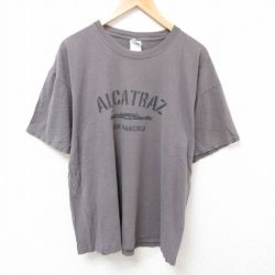 XL★古着 半袖 ビンテージ Tシャツ メンズ 00年代 00s アルカトラズ 大きいサイズ コットン クルーネック 濃グレー 25jul10 中古