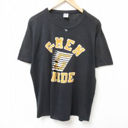 XL★古着 ラッセル 半袖 ビンテージ Tシャツ メンズ 80年代 80s GMEN クルーネック USA製 黒 ブラック 25jul10 中古