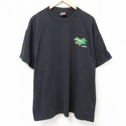 XL★古着 半袖 ビンテージ Tシャツ メンズ 90年代 90s カエル 大きいサイズ コットン クルーネック USA製 黒 ブラック 25jul11 中古