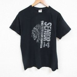 L★古着 半袖 ビンテージ Tシャツ メンズ 00年代 00s インディアン コットン クルーネック 黒 ブラック 25jul11 中古