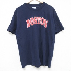 L★古着 半袖 ビンテージ Tシャツ メンズ 00年代 00s ボストン コットン クルーネック 紺 ネイビー 25jul11 中古