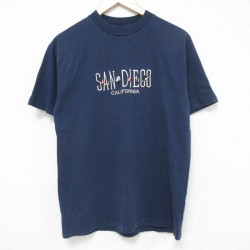 M★古着 半袖 ビンテージ Tシャツ メンズ 00年代 00s サンディエゴ 刺繍 コットン クルーネック 紺 ネイビー 25jul11 中古