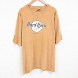 【50%OFF】XL★古着 半袖 ビンテージ Tシャツ メンズ 00年代 00s ハードロックカフェ ホノルル 大きいサイズ ロング丈 コットン クルーネック 茶 ブラウン 25jul12 中古