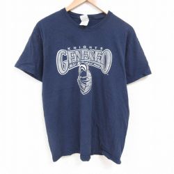 XL★古着 半袖 ビンテージ Tシャツ メンズ 00年代 00s 騎士 コットン クルーネック 紺 ネイビー 25jul12 中古