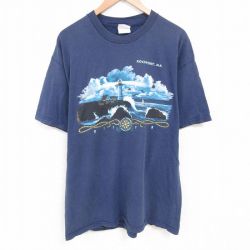 XL★古着 ヘインズ Hanes 半袖 ビンテージ Tシャツ メンズ 00年代 00s 灯台 大きいサイズ コットン クルーネック 紺 ネイビー 25jul12 中古