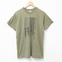M★古着 半袖 ビンテージ Tシャツ メンズ 90年代 90s 星条旗 コットン クルーネック USA製 薄緑 グリーン 25jul14 中古