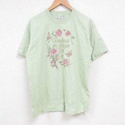 M★古着 半袖 ビンテージ Tシャツ メンズ 00年代 00s バラ コットン クルーネック 薄緑 グリーン 25jul14 中古