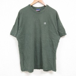 XL★古着 チャンピオン champion 半袖 ビンテージ Tシャツ メンズ 00年代 00s ワンポイントロゴ コットン クルーネック 緑 グリーン 25jul14 中古