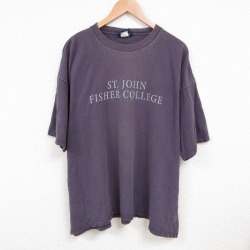 XL★古着 ジャンスポーツ 半袖 ビンテージ Tシャツ メンズ 90年代 90s フィッシャーカレッジ 大きいサイズ コットン クルーネック USA製 紫 パープル 25jul16 中古