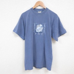 M★古着 半袖 ビンテージ Tシャツ メンズ 90年代 90s イルカ 刺繍 コットン クルーネック USA製 薄紺 ネイビー 霜降り 25jul16 中古