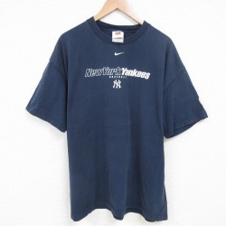 【20%OFF】XL★古着 ナイキ NIKE 半袖 ビンテージ Tシャツ メンズ 00年代 00s MLB ニューヨークヤンキース 大きいサイズ コットン クルーネック 紺 ネイビー 25jul16 中古
