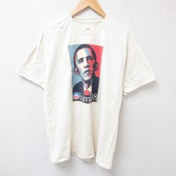 L★古着 ヘインズ Hanes 半袖 ビンテージ Tシャツ メンズ 00年代 00s オバマ大統領 コットン クルーネック 薄ベージュ カーキ 25jul16 中古