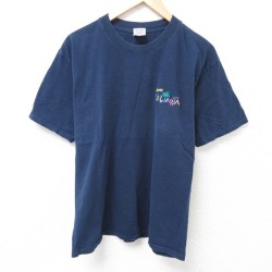 【50%OFF】L★古着 半袖 ビンテージ Tシャツ メンズ 00年代 00s ヤシの木 コットン クルーネック 紺 ネイビー 25jul16 中古