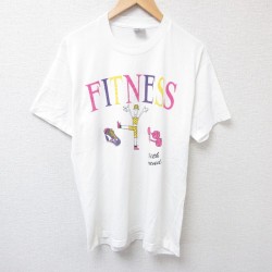 L★古着 フルーツオブザルーム 半袖 ビンテージ Tシャツ メンズ 90年代 90s フィットネス クルーネック USA製 白 ホワイト 25jul16 中古