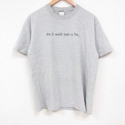 M★古着 ヘインズ Hanes 半袖 ビンテージ Tシャツ メンズ 00年代 00s メッセージ クルーネック グレー 霜降り 25jul19 中古