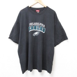 XL★古着 半袖 ビンテージ Tシャツ メンズ 00年代 00s NFL フィラデルフィアイーグルス 大きいサイズ コットン クルーネック 黒 ブラック アメフト スーパーボウル 25jul26 中古