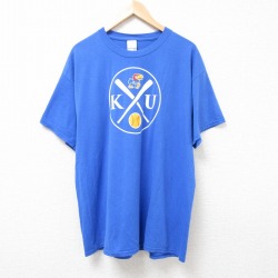 XL★古着 半袖 ビンテージ Tシャツ メンズ 00年代 00s カンザスジェイホークス クルーネック 青 ブルー 25jul26 中古
