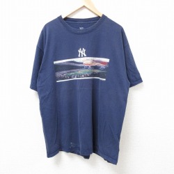 XL★古着 リー Lee 半袖 ビンテージ Tシャツ メンズ 00年代 00s MLB ニューヨークヤンキース 大きいサイズ コットン クルーネック 紺 ネイビー メジャーリーグ ベースボール 野球 25jul26 中古