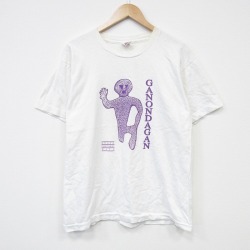 L★古着 フルーツオブザルーム 半袖 ビンテージ Tシャツ メンズ 90年代 90s GANONDAGAN コットン クルーネック USA製 白 ホワイト 25aug25 中古