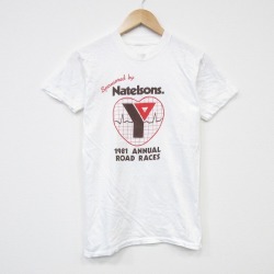 S★古着 半袖 ビンテージ Tシャツ メンズ 80年代 80s ロードレース クルーネック 白 ホワイト 25aug25 中古