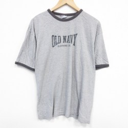 XL★古着 オールドネイビー 半袖 ビンテージ Tシャツ メンズ 00年代 00s ビッグロゴ 大きいサイズ クルーネック グレー 霜降り リンガー 25aug07 中古