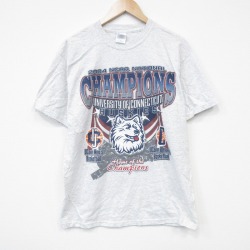 M★古着 半袖 ビンテージ Tシャツ メンズ 00年代 00s コネチカットハスカーズ クルーネック 薄グレー 霜降り 25aug07 中古