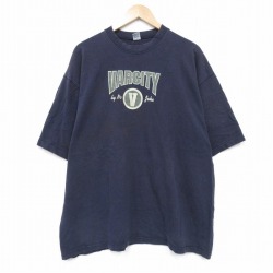XL★古着 半袖 ビンテージ Tシャツ メンズ 90年代 90s ビクトリー 大きいサイズ コットン クルーネック USA製 紺 ネイビー 25aug07 中古