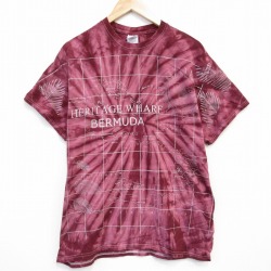 L★古着 半袖 ビンテージ Tシャツ メンズ 00年代 00s バミューダ 全面プリント コットン クルーネック エンジ タイダイ 25aug07 中古