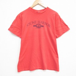 【50%OFF】L★古着 半袖 ビンテージ Tシャツ メンズ 00年代 00s STONE コットン クルーネック 赤 レッド 25aug07 中古