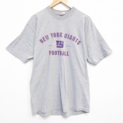 L★古着 マジェスティック 半袖 ビンテージ Tシャツ メンズ 00年代 00s NFL ニューヨークジャイアンツ コットン クルーネック グレー 霜降り アメフト スーパーボウル 25aug07 中古